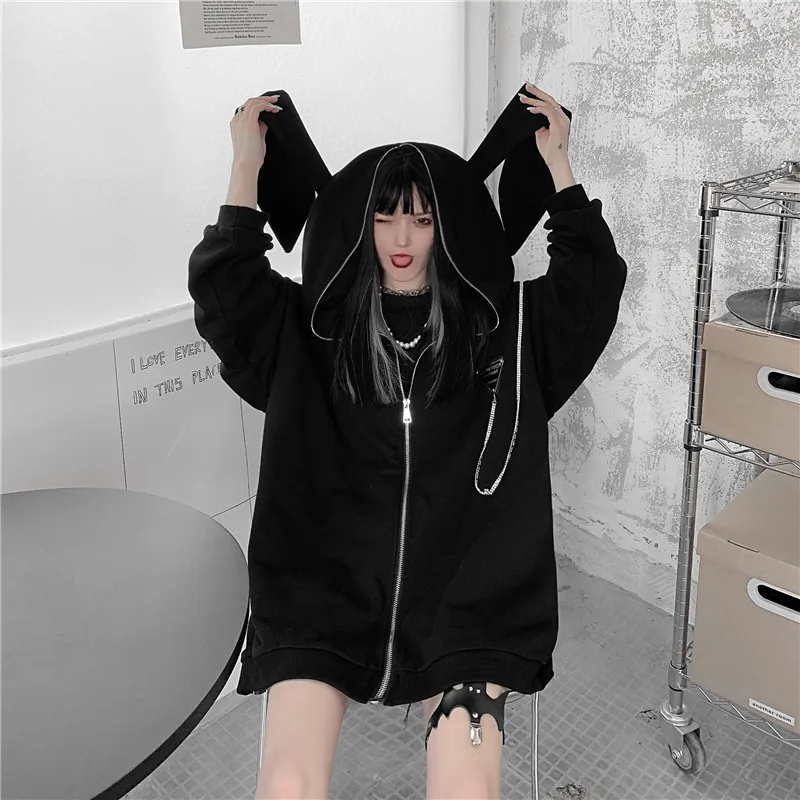 トップス reflem rabbit ear mesh zip hoodie ACRO TOKYO][REFLEM] Bunny Ear Hoodie with Chain