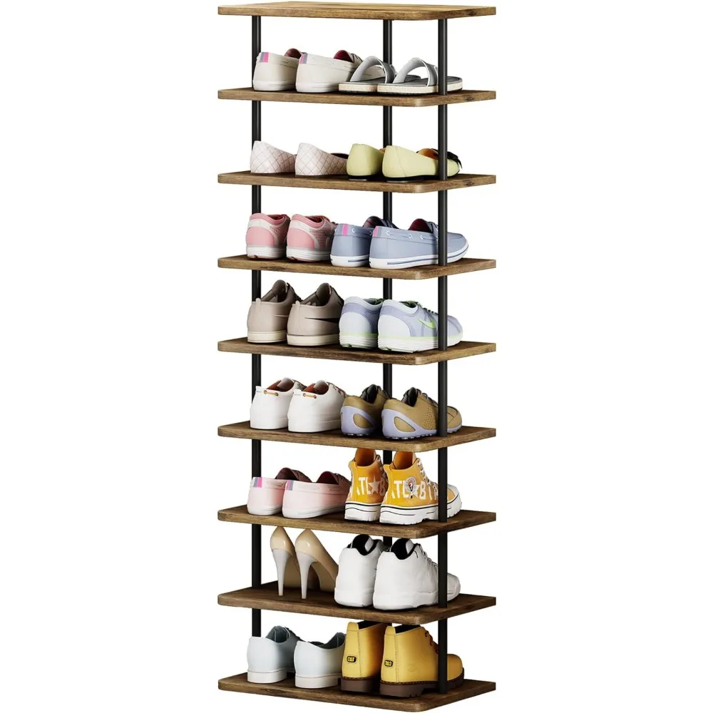 

AZERPIAN Shoe Rack 9 Tier Vertical Storage Organizer Double Row Narrow Metal Slim Shelf Modern Free Standing Shoe Tower Saving