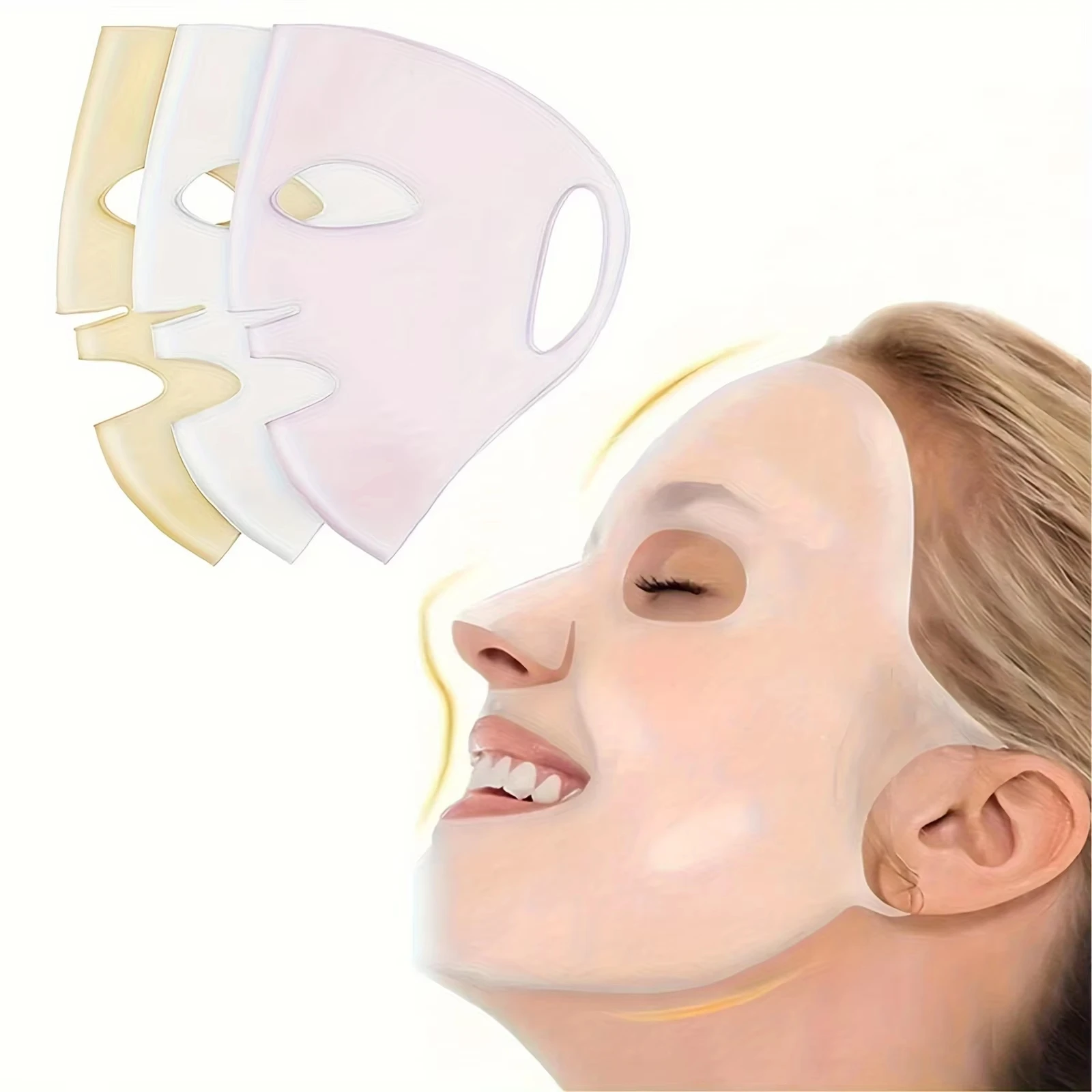 Masque réutilisable 3D en silicone et tissu bleu, porté par une personne de profil, montrant l'ajustement confortable et les sangles élastiques.