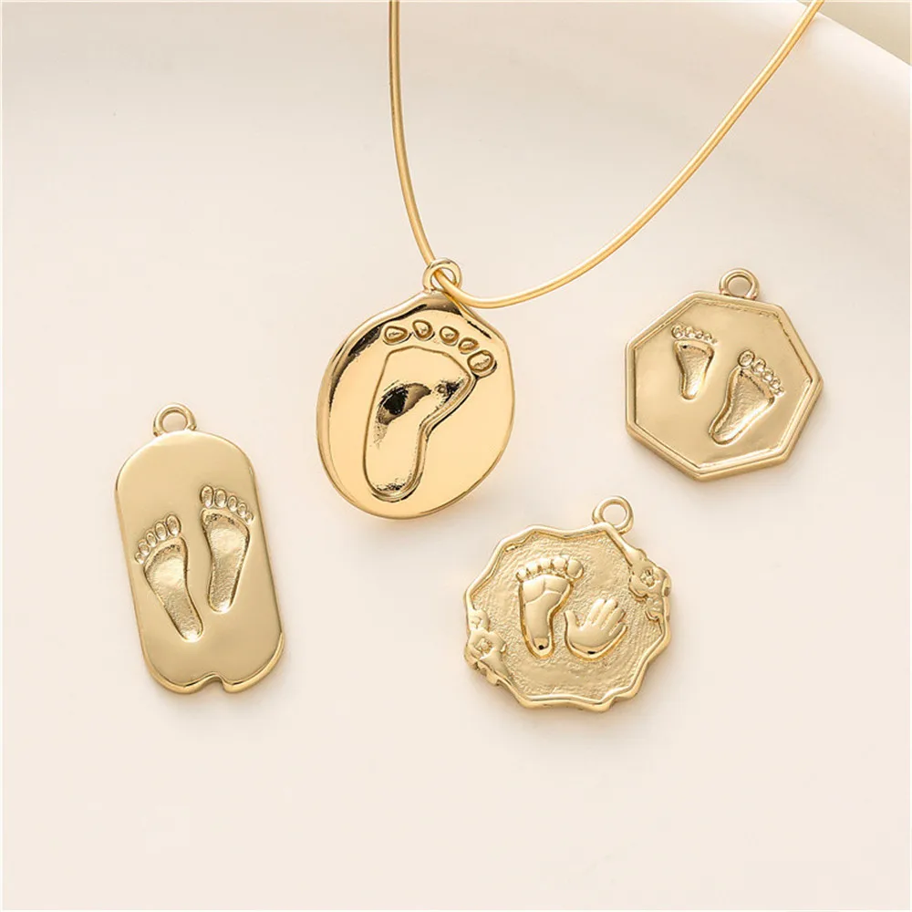 14K package gold single and double foot palm print hand palm print pendant diy accessories handmade chain decorative charm