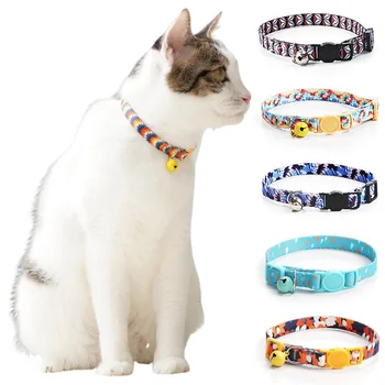Cute Cat Weaving Necklace with Small Bell Design Anti-Suffocation Cat Collar Adjustable 15-30cm Comfortable Soft nylon material