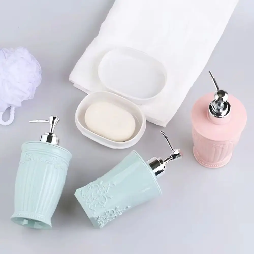 450ml Shampoo Lotion Bottle Refillable Stained Carved Manual Soap Dispenser Bathroom Accessory Shower Gel Container