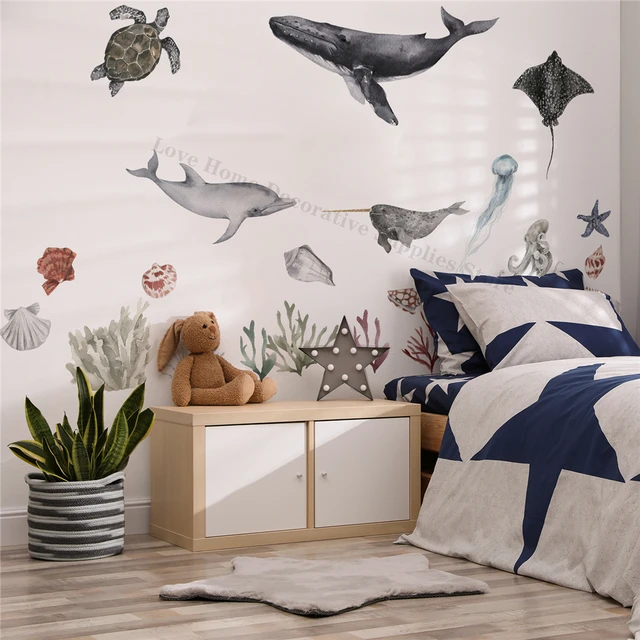 Kinder Zimmer Dekoration Unterwasser Welt Thema Wal Delphin Shell Sea Tiere  DIY Composable Aufkleber Selbst Klebe Wand Aufkleber - AliExpress