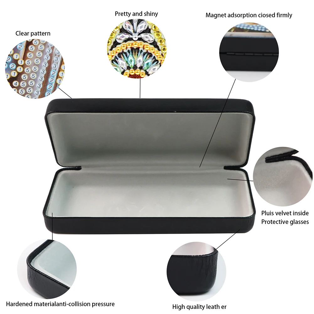 Diamond painting Diamond painting accessories Diamond art painting kit Diamond painting set 1Pcs Flower Animal Leather 5D Diamond Painting Sunglass Case DIY Diamond Sunglasses Storage Box for Art Craft