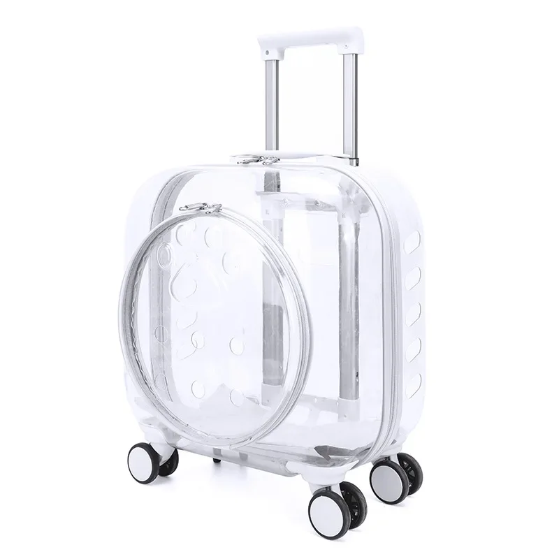 Estuche pequeño con ruedas para mascotas, bolsa portátil para llevar al perro, transparente, cuadrado, para mascotas, con doble hombro, para gatos, nave espacial