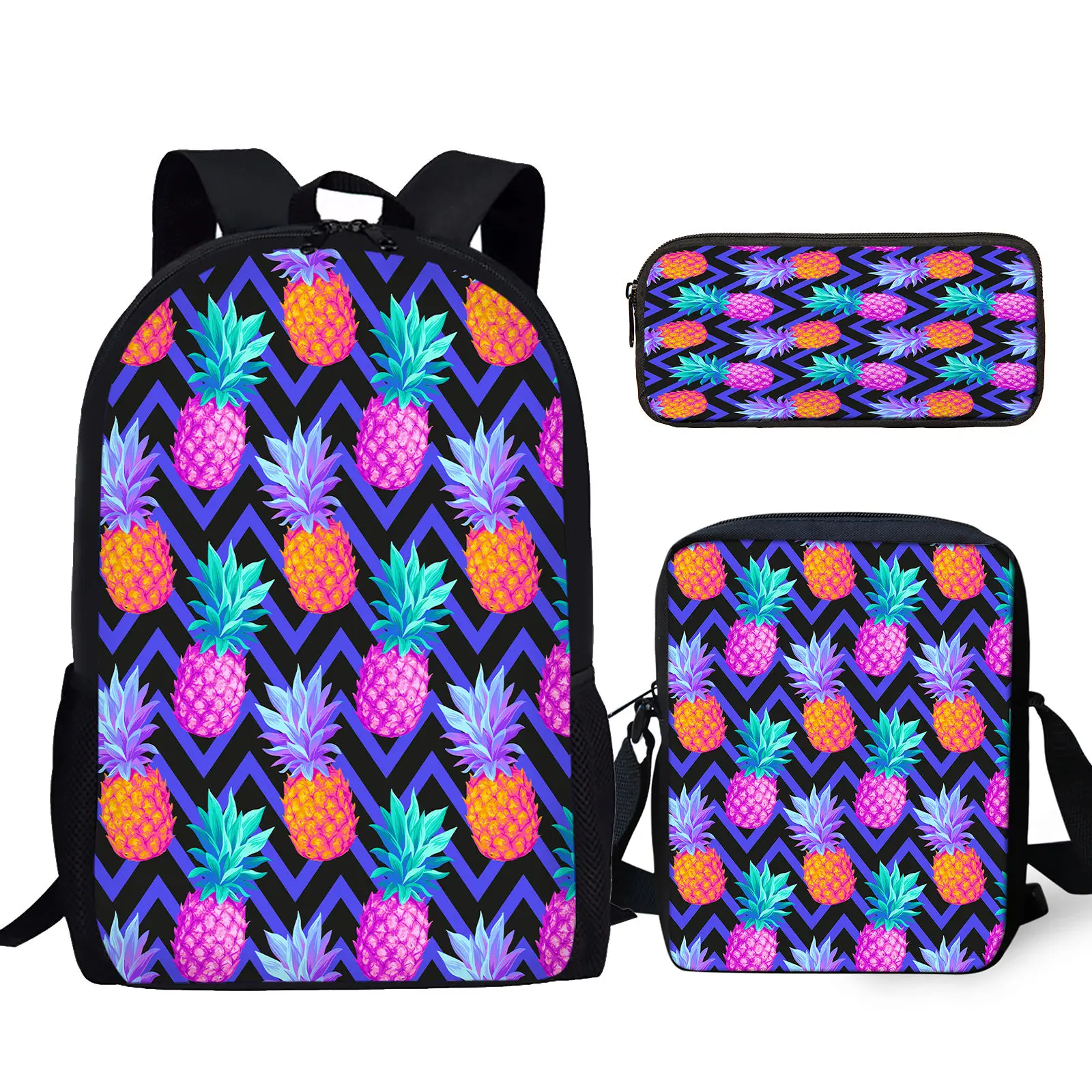 Pineapple 3D Printing Laptop Bag Student Textbook Large Capacity Backpack Messenger Bag With Zipper Casual Travel Pencil Case