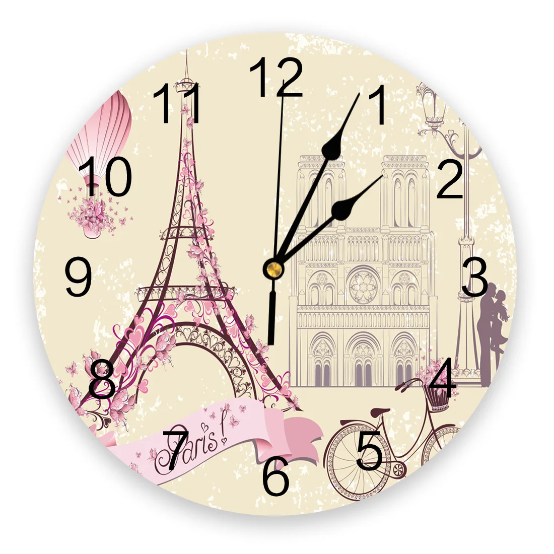 Eiffel Tower Greeting Card Wall Clock  Kid Room Modern Home Decor Wall Digital Clock Living Room Decor Wall Stickers Wall Clocks