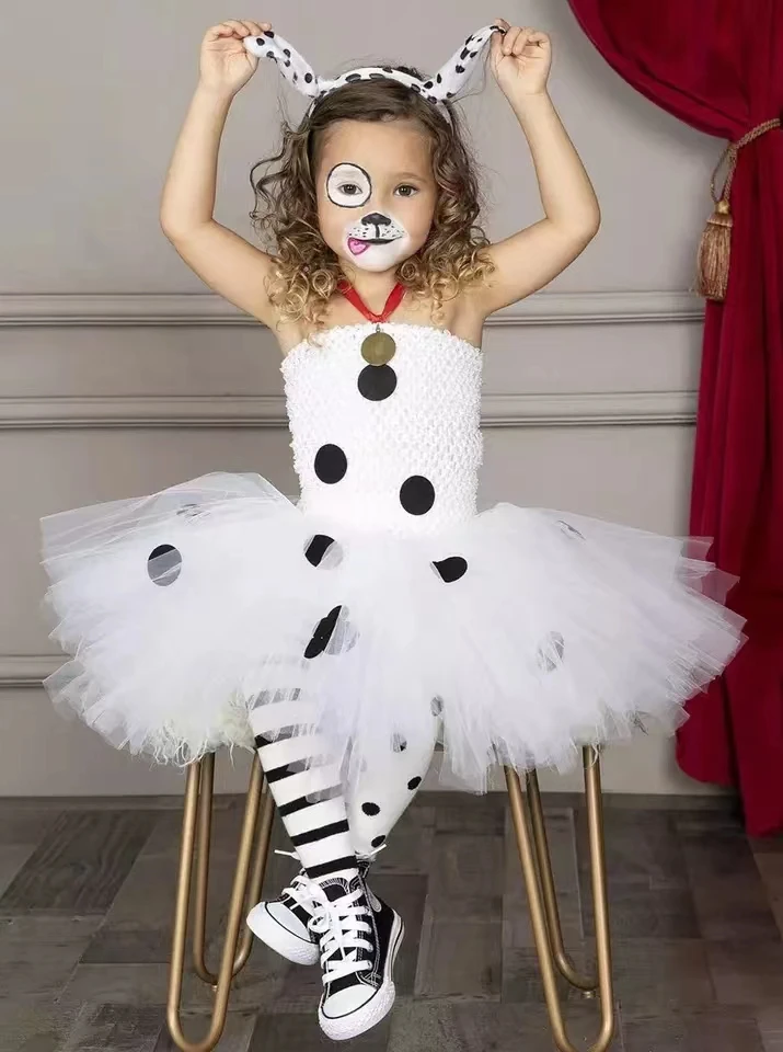 Kids Halloween Dalmatian Dog Costume Toddler Girls Polka Dot Birthday