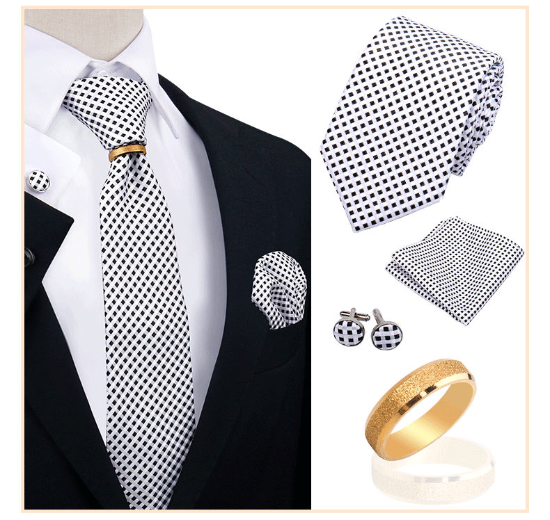 Männer Krawatten mit Ring Brosche Pin Set Marke Designer Paisley Plaid Krawatte Taschentuch Manschettenknöpfe Hochzeit Party Geschenk Männer Zubehör – Detail 24