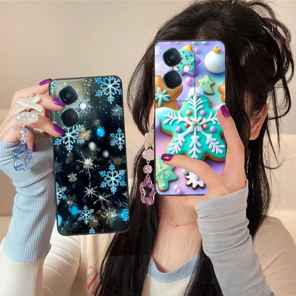 Snowflake Pretty Mobile Cell Phone Case For Oppo Find X5 X3 X2 A93 Reno 8 7 Pro A74 A72 A53 Black Soft Phone Cover Funda