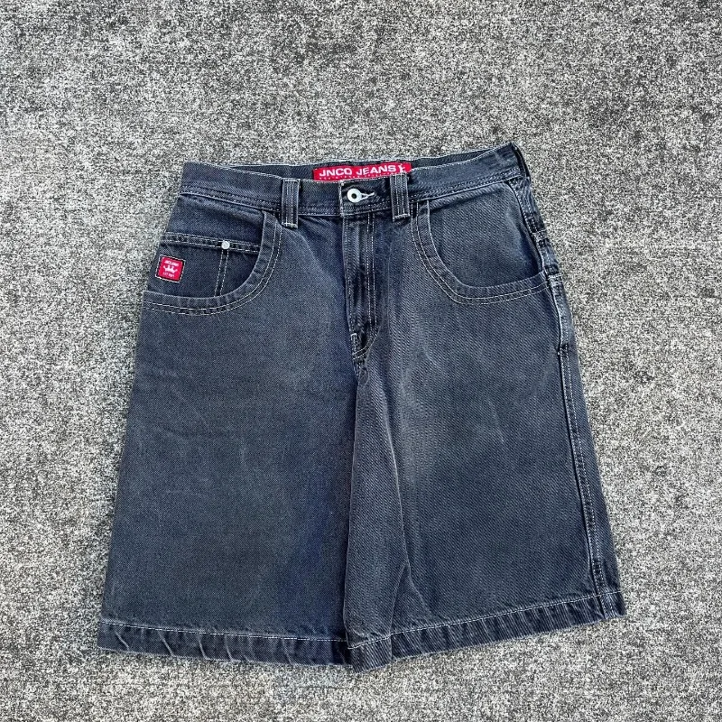 Jnco Baggy Denim Short Harajuku Y 2K Jeans Hiphop Vintage Patroon Zomer Nieuwe Mannen Gothic Heren Basketbal Short Streetwear