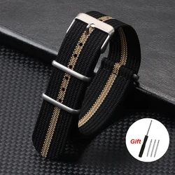 Men's Military Sport Ribbed Nylon Watch Strap - Braided Fabric Band Accessories - 22mm (Black Glod)