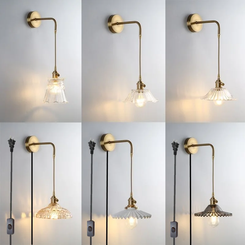 

Современный стеклянный настенный светильник, освещение для спальни, ресторана, коридора, коридора, украшение для дома, лампа с цветочной заглушкой из меди