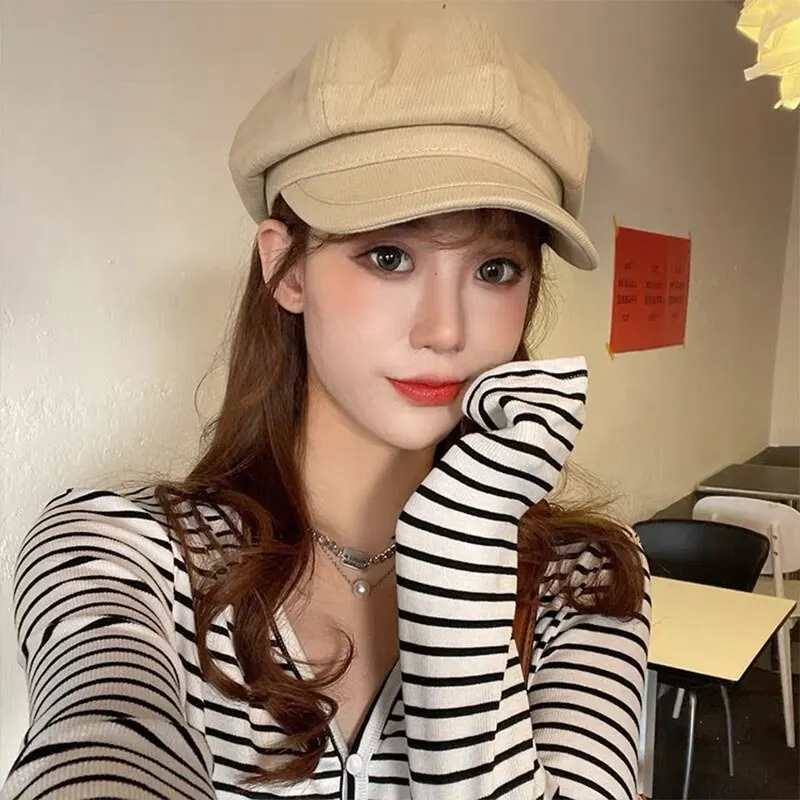 Womens Street Style British Style Beret Womens Sunscreen Art Retro Painter Travel Octagonal Hat