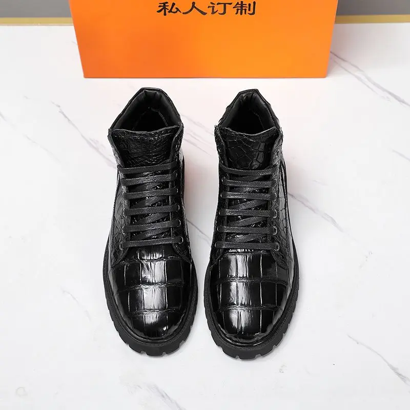 

Authentic Real True Crocodile Skin Men's Casual High top Derby Shoes Genuine Exotic Alligator Leather Male Lace-up Ankle Oxfords