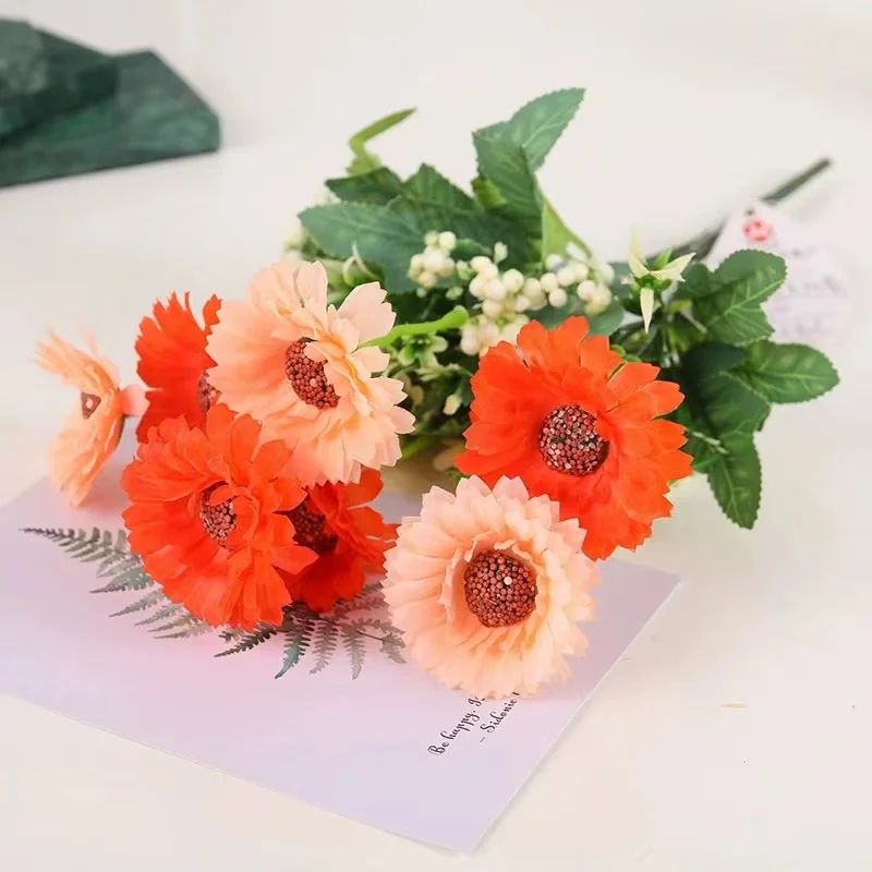 Artificial Flower Plant 35cm French Wheel Chrysanthemum Colorful Silk