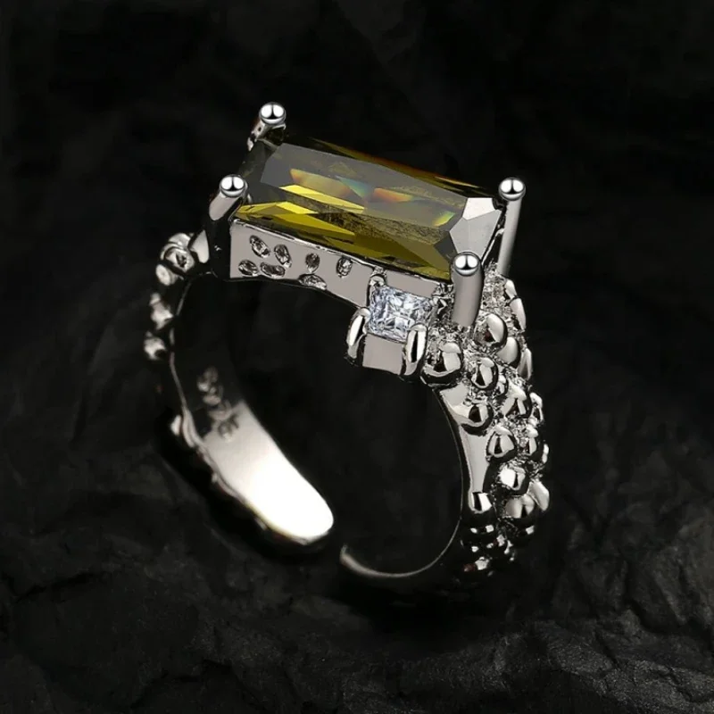 S925 Sterling Silver Women'S Personalized Texture Line Zircon Small And Simple Alien Index Finger Ring