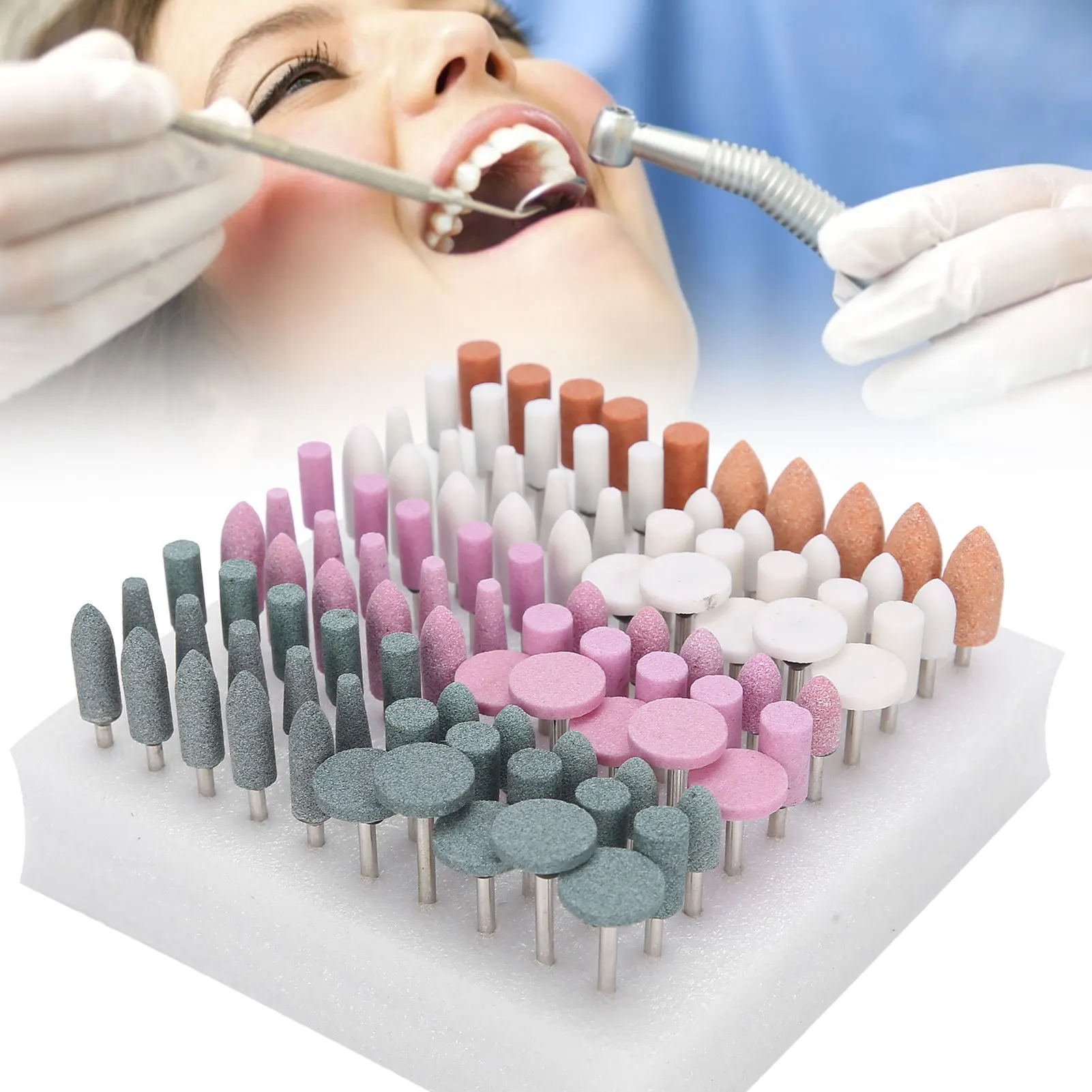 100pc Assorted Dental Stone Grinding Light Curing Resin Polisher Head Burs Stone Nail Drill Bits Set High Temperature Resistance 10pcs composite resin ceramic natural tooth polishing burs low speed dental grinding silicone polisher drill bits set cup shape