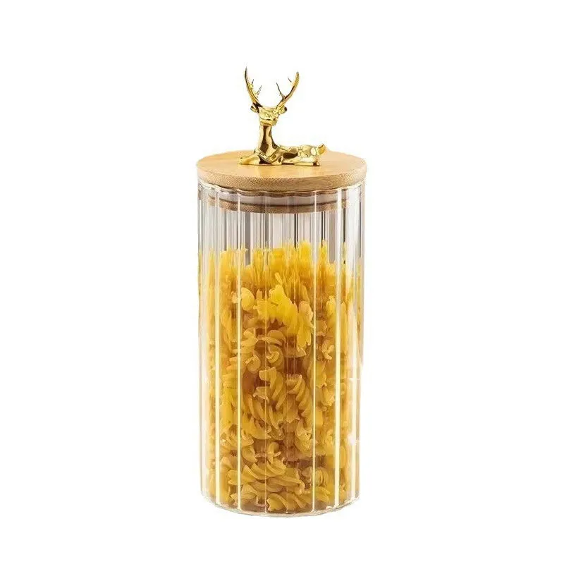 Nordic Transparent Glass Jar High Borosilicate Glass Grain Storage Jar Golden Deer Head Bamboo Cover Dried Fruit Storage Jar 4