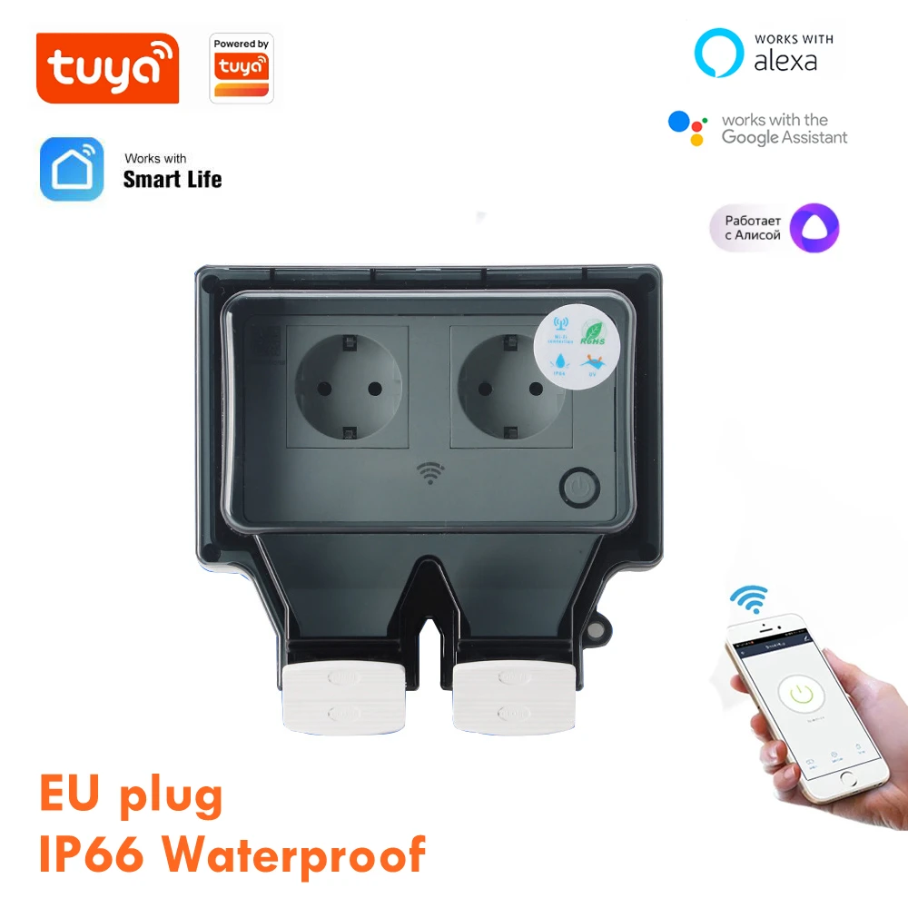 Tuya Wall Electrical Sockets Ip66 Waterproof Power Socket With Cover