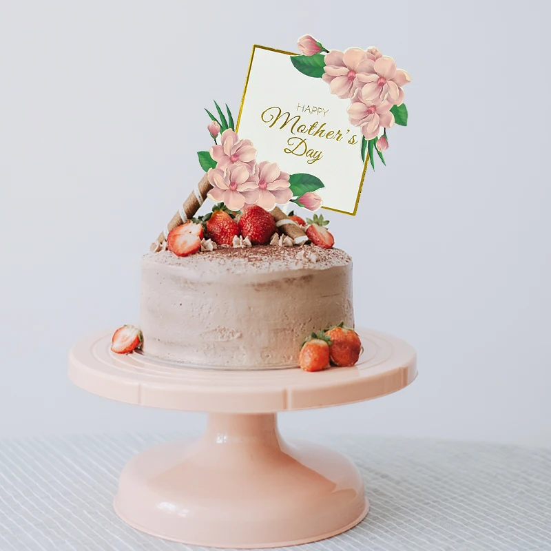 5pcs Happy Mother's Day Cake Toppers Pink Heart Flower Decoration Mothers Day Gift Birthday Party Cake Dessert Decor Supplies 