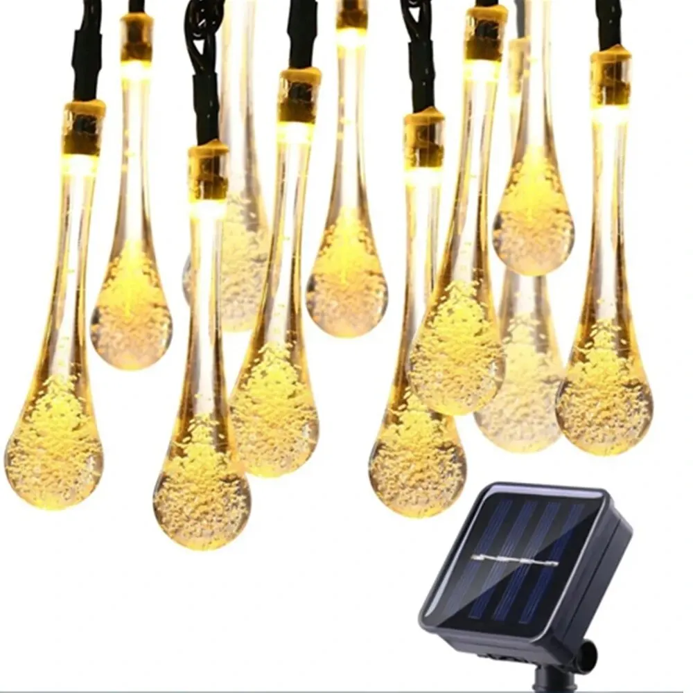 Solar string lights Water Droplets Solar String Lights Waterproof Outdoor Decoration Garland Fariy Lights Christmas Wedding Party Garden