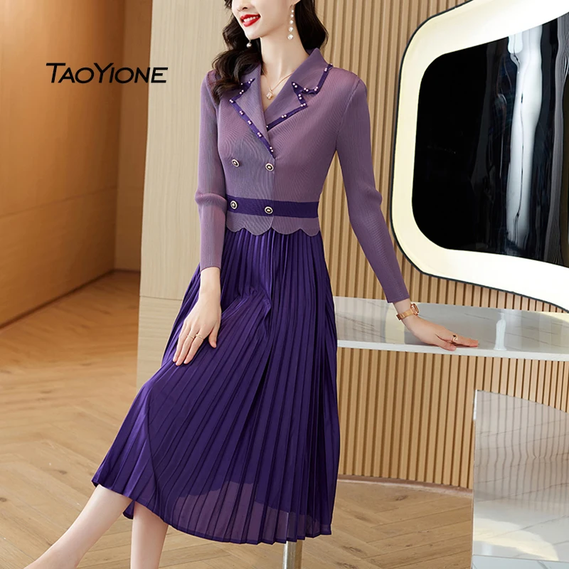 

2023 Vestidos Vintage Sweet Velvet Elegant Winter Party Beading Pleated Midi Long Sleeve Female Robe Women's Autunm Lady Dresses