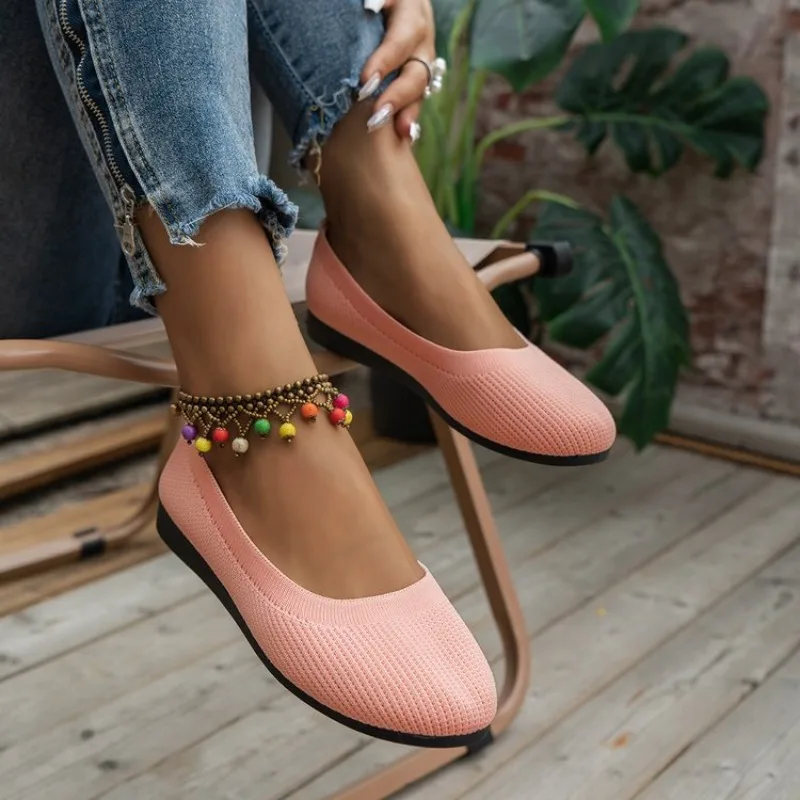 Frühling und Herbst 2023 neue Outwear einfarbige übergroße flach geschnittene Schuhe Damen gestrickte Komfort flache Schuhe Frauen