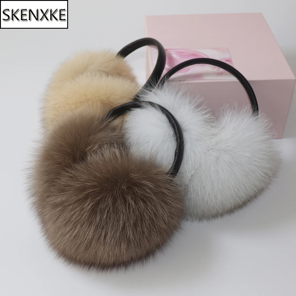 2023 New Winter Women Luxury Real Fox Fur Earmuffs Natural Warm Fox Fur Earmuff Cute Oversized