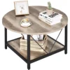 Round Coffee Table with Storage, Rustic Living Room Tables with Sturdy Metal Legs, OAK 5