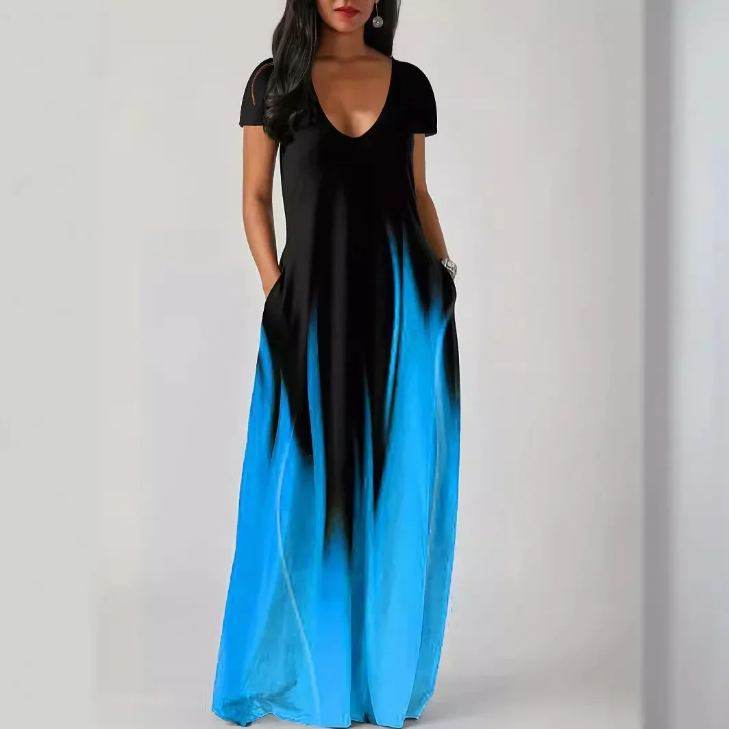 Temu nuevo verano suelto-ajuste impreso Casual Sexy vestido largo