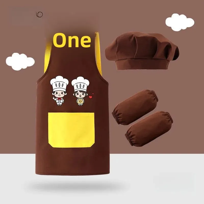 Kitchen Apron Hat Set for Kids Chef Costume Female Kindergarten Children Drawing Clothes Elementary School Students
