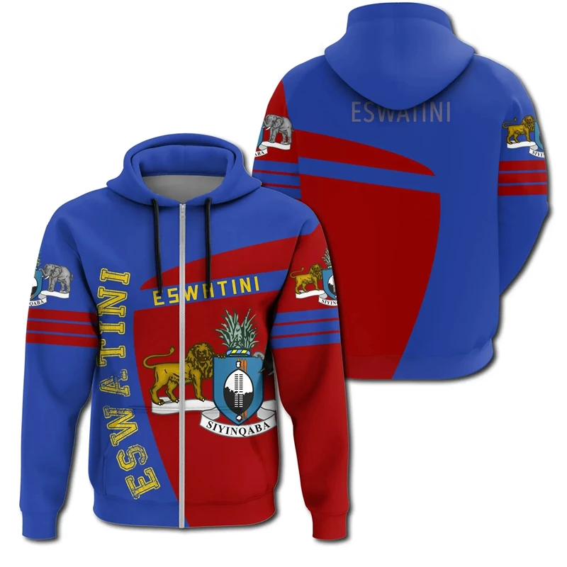 Afrika Swasiland Karte Flagge 3D-Druck Reiß verschluss Hoodies für Männer Eswatini patriotischen Trainings anzug National Emblem Grafik Sweatshirts Tops