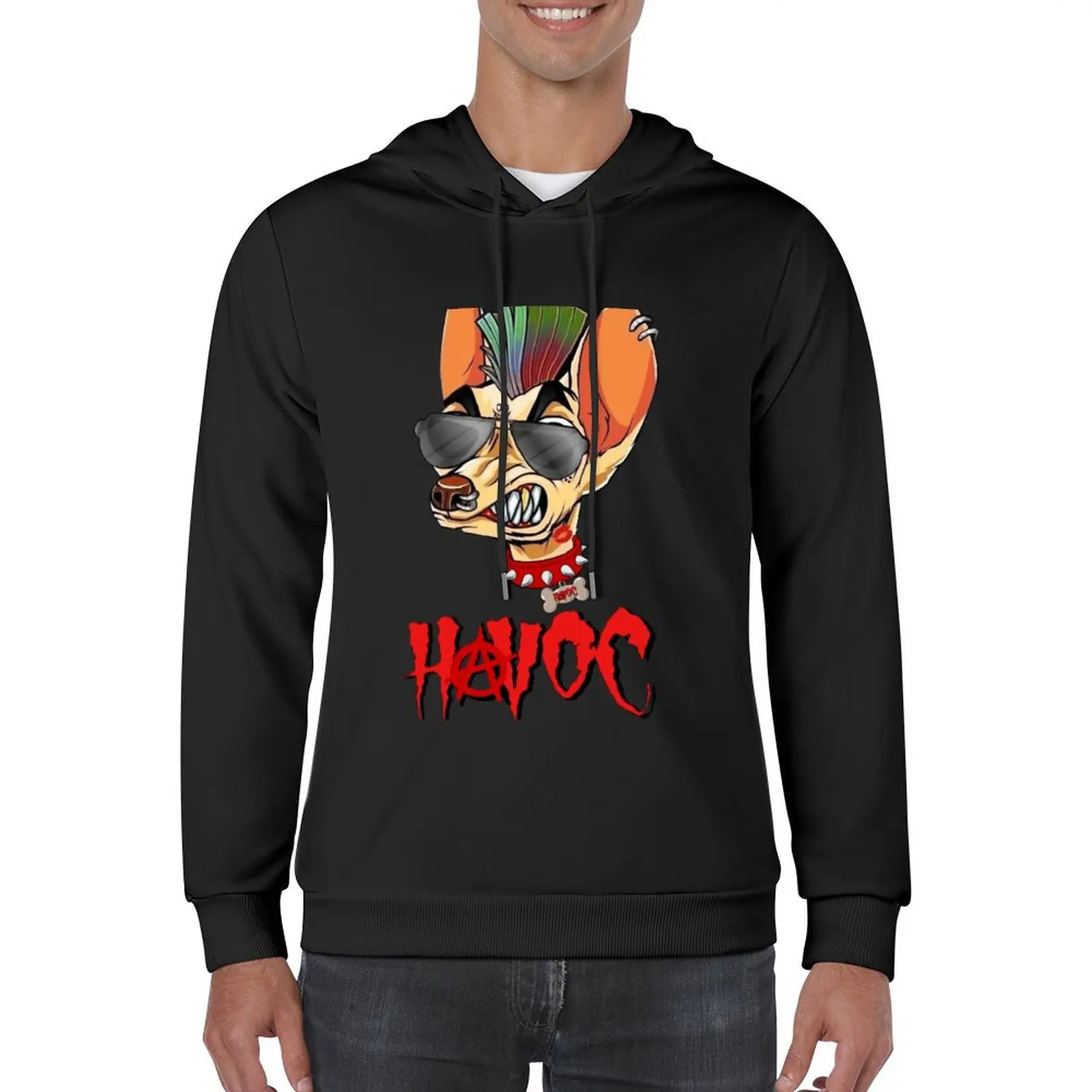 

New Havoc the Dog with Script Pullover Hoodie graphic t shirts men men's sweat-shirt set hoody