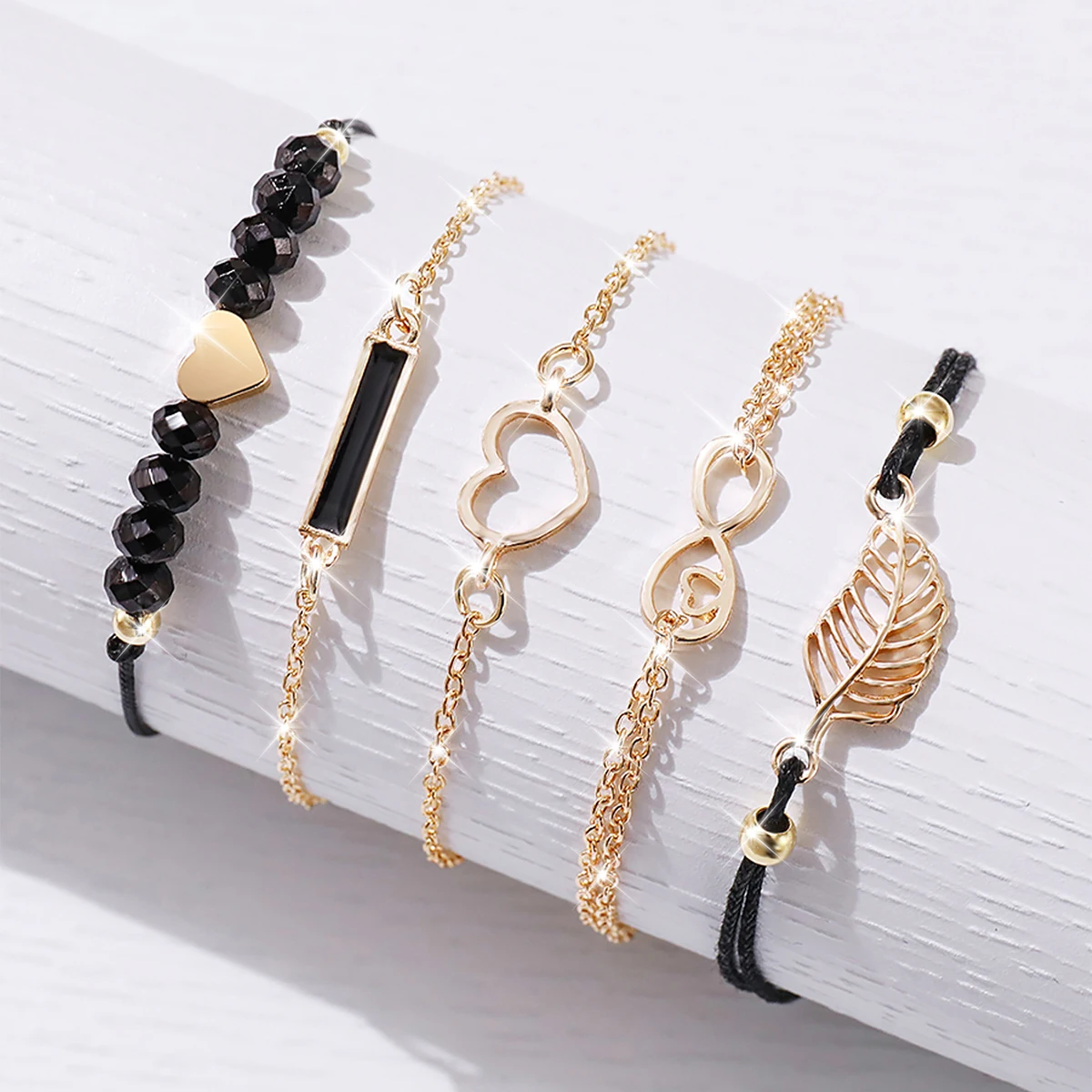 6PCS/Set Women Watches Fashion Heart Dial Leather Band Quartz Watch Leaf Bracelets Set ( Without Box ) 5