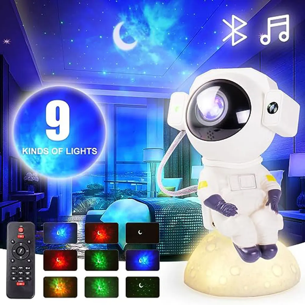 Projecteur de galaxie d'astronaute, veilleuse d'étoiles avec musique, télécommande, pour chambre à coucher, enfants, cadeaux, fête