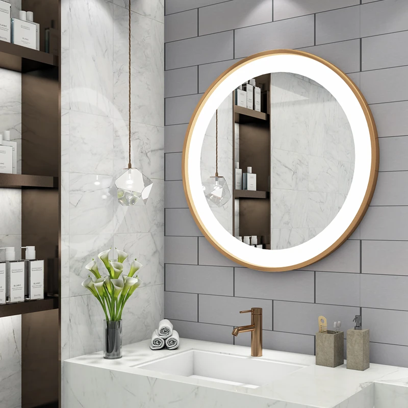 Nordic Luminous Bathroom Mirror Led Gold Large Makeup Shower Mirror Wall  Mounted Bright Espejo Pared Illuminated Mirror EB5BM