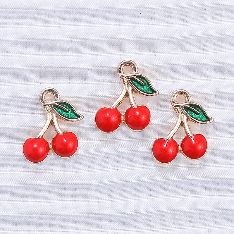 10pcs 12x14mm 귀여운 과일 참 장식품 보석 만들기용 에나멜 체리 참 펜던트 목걸이 귀걸이 DIY 공예 액세서리