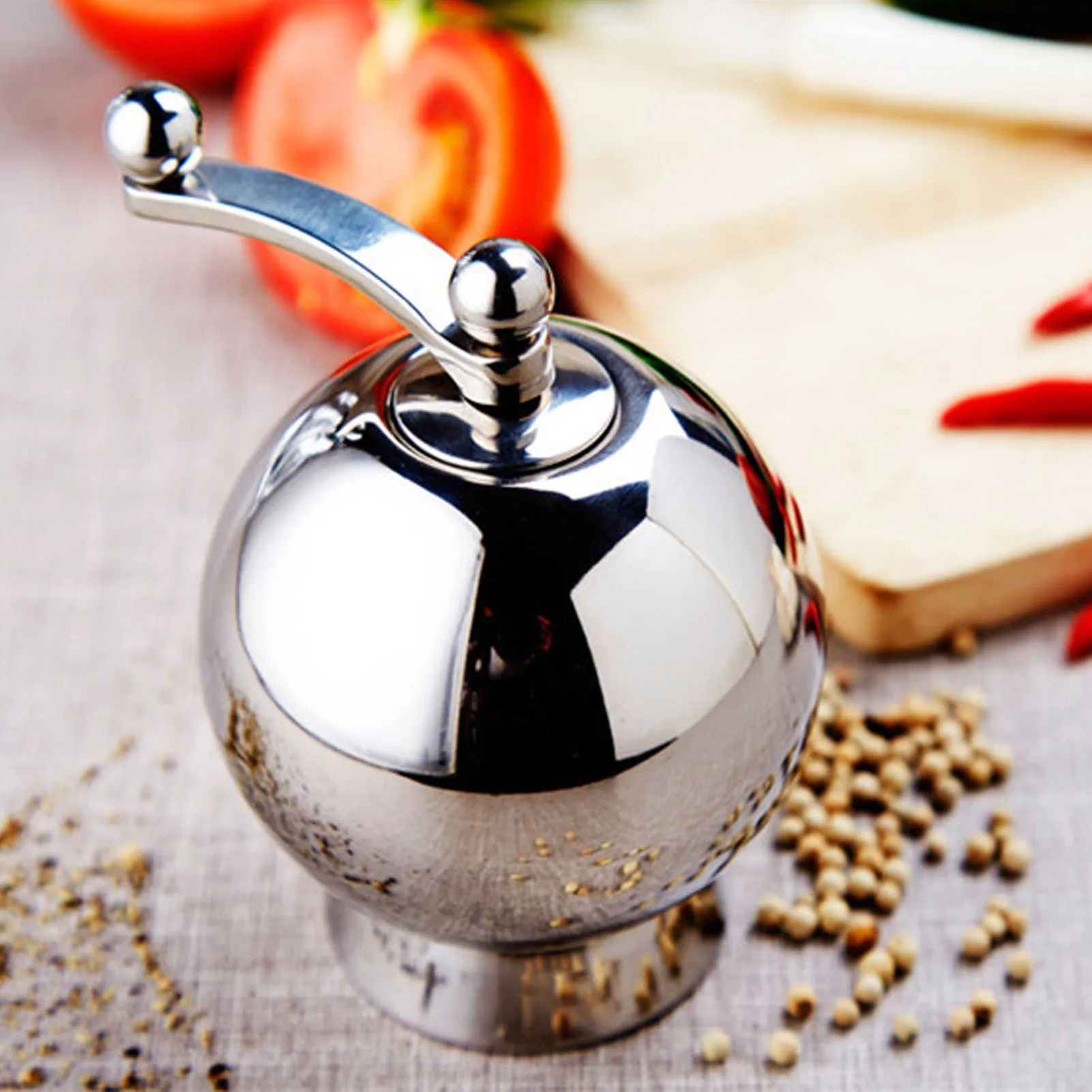 

Hand Cranked Pepper Grinder Mannal Spice Mill With Long Crank 304 Stainless Steel Round Spice Salt Mill Kitchen Tool