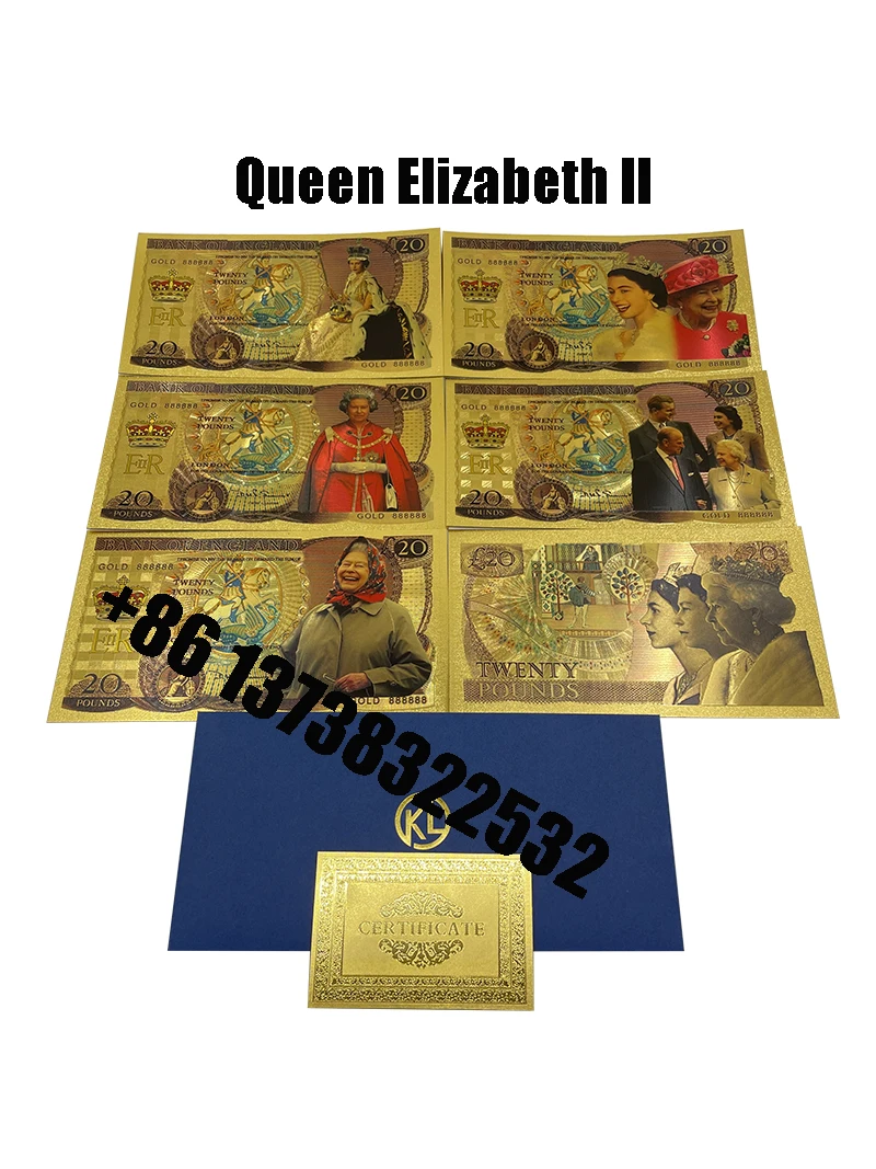 Beautiful 5 Designs Queen Elizabeth II Gold Banknotes GBP UK Twenty Pound Souvenir Gifts England Queen Collectibles