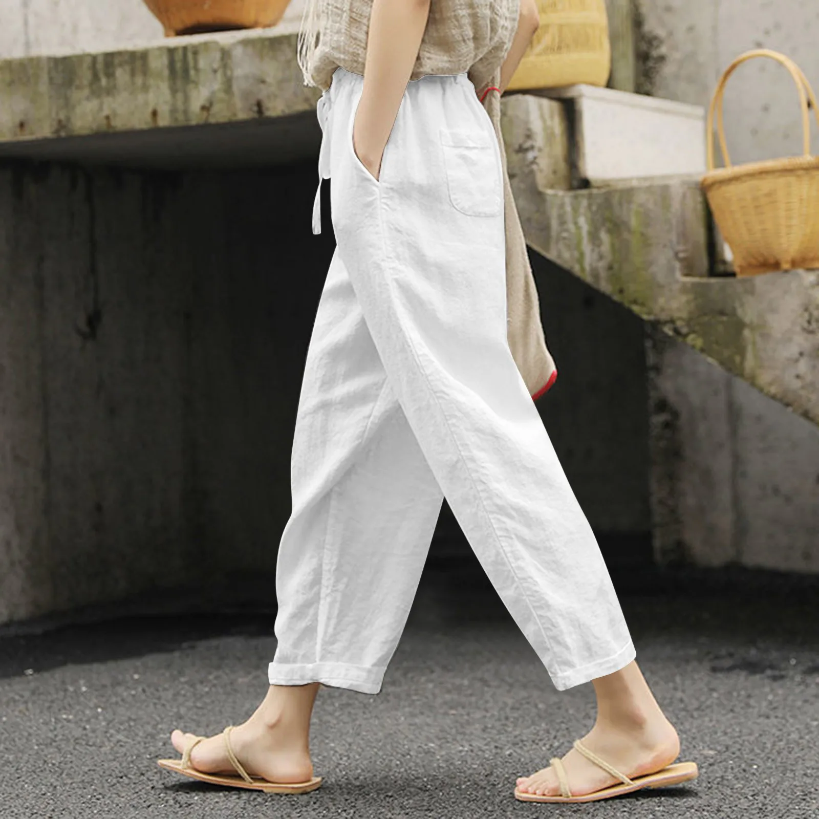 Women Summer Casual Pure Color 100 Cotton Harem Pants 4