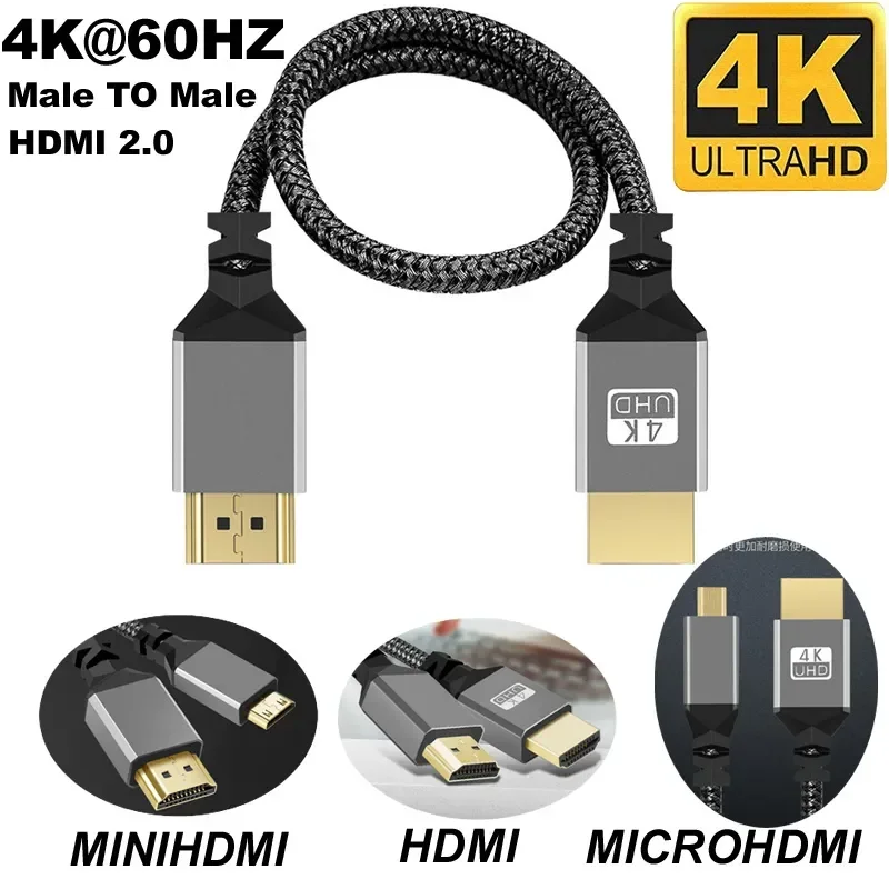Nylon HD 4K@60HZ Compatible V2.0 HDMI TO HDMI/MINI HDMI/MICRO HDMI MINI MICRO Extension Male To Male Cable 1M/1.5M/2M/3M/5M/10m