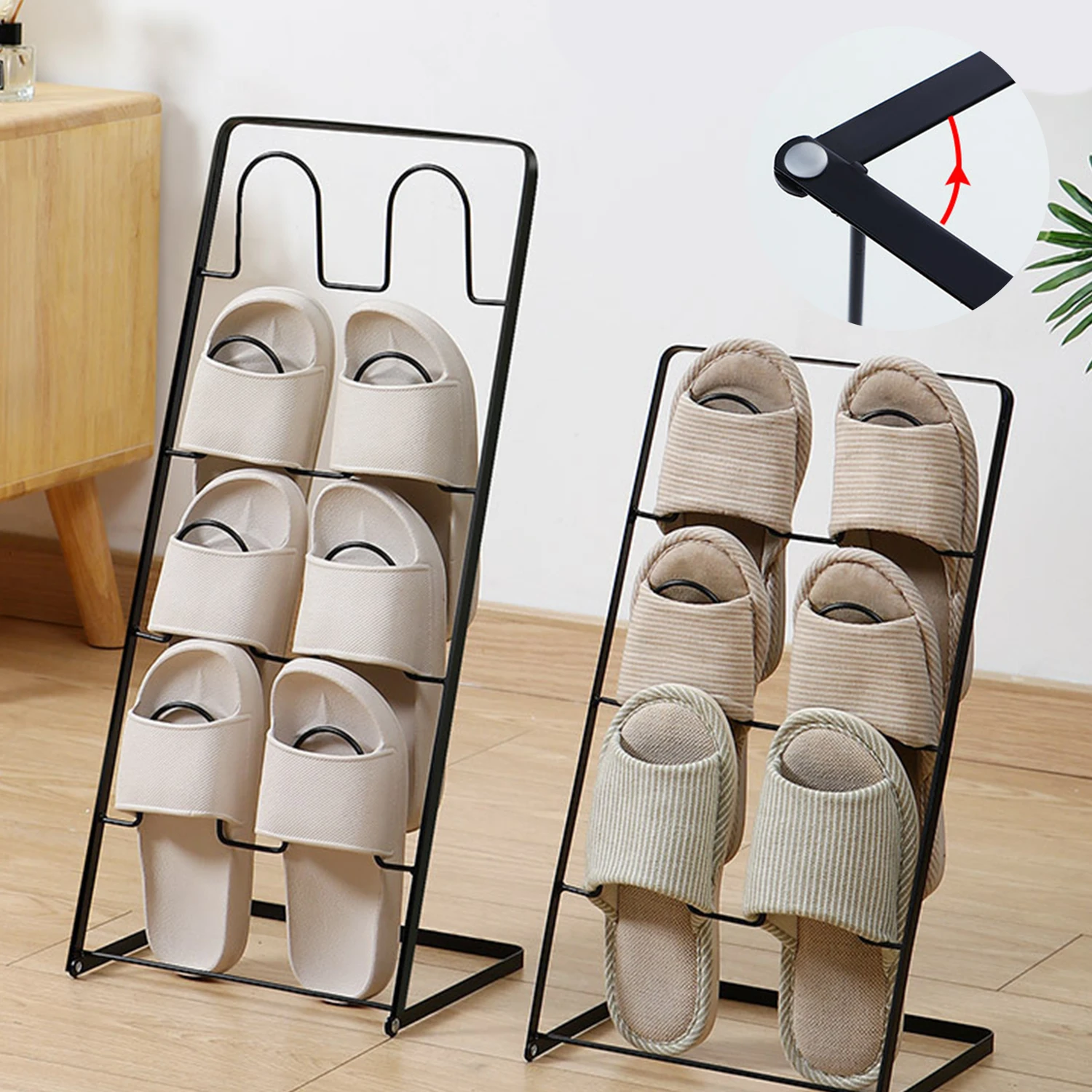 

3 Layers Light Luxury Perforation-Free Iron Multifunctional Storage Rack Living Room Shoe Rack Bathroom Towel Rack Slipper Rack
