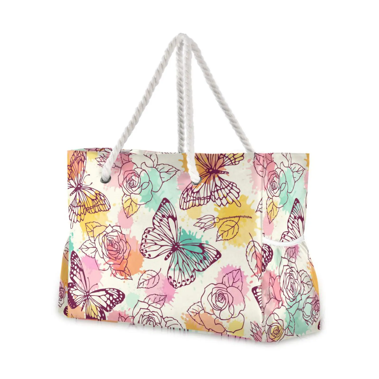Luxury Designe Handbags Tote Beach Bag Shopper Shoulder Bag Grande Capacità Butterfly And Rose Print Travel Women'S Bag 2022 Tend