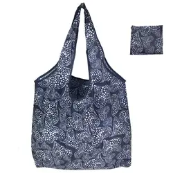 Eco - friendly Foldable Reusable Shopping Tote Bag - Large Capacity (Blue heart)
