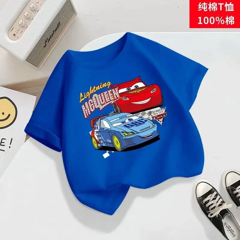 Disney Summer Kid Short Sleeve Tshirt Clothes Baby Boy Cartoon Pixar Cars Lightning McQueen Girl Toddler Pajama Top Children Tee