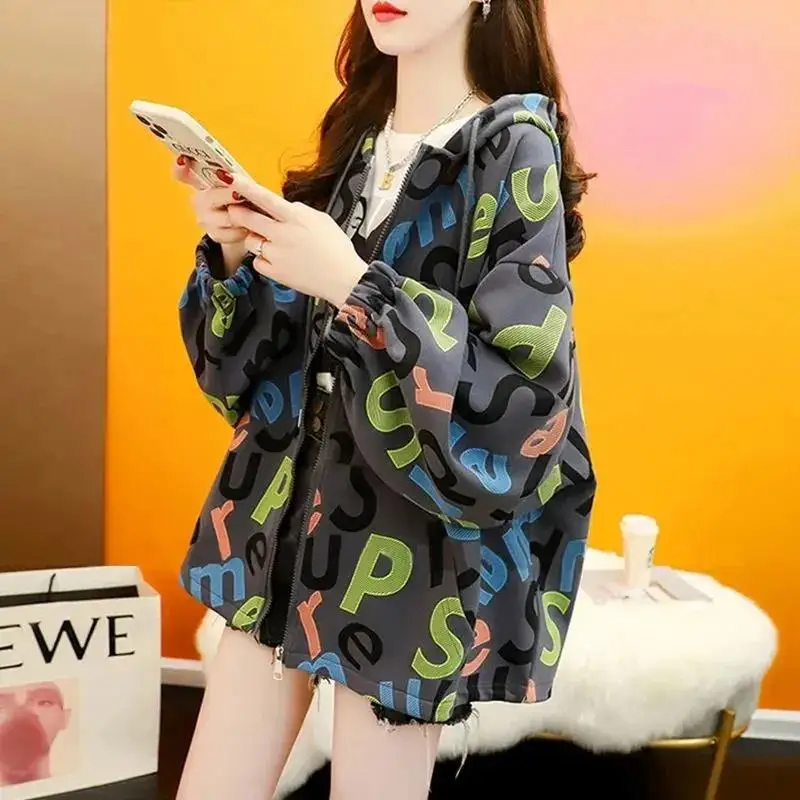 

Модный свитер с капюшоном, женские толстовки на весну и осень, верхняя одежда, новинка 2022, Свободный свитшот, пальто с надписью, женская спортивная одежда