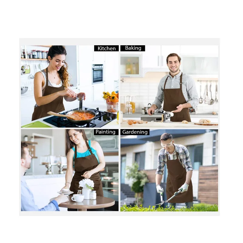 Plus Size 89cm Adjustable Apron with Pockets Kitchen Cooking ApronLong Bib Design Solid Color, Functional Wearable Kitchen Item – Detail 3