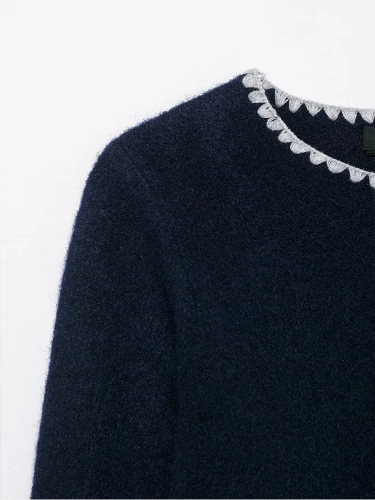 Women's O-neck Contrasting Color Knit Top Elegant Style Short Knitted Coat Autumn New Single Breasted Sweater Cardigan New