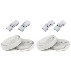 No - Tie Elastic Shoelaces with Metal Press Lock - Flat, Comfortable Fit for Sneakers (White - White)